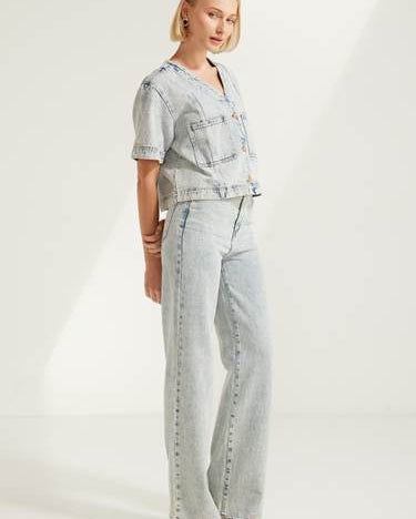 Wide Leg Denim Jeans Bottoms Valeria Label