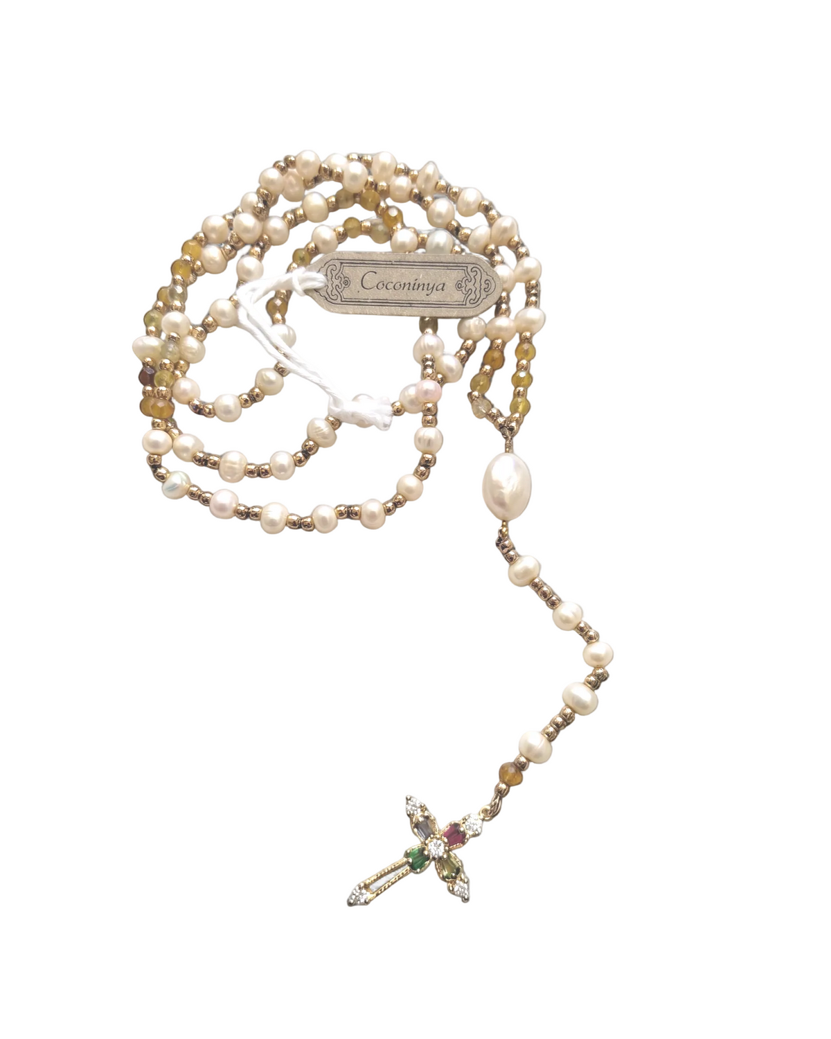 Freshwater Yellow, Pearl and Gold Rosary Beads Necklaces Coconinya