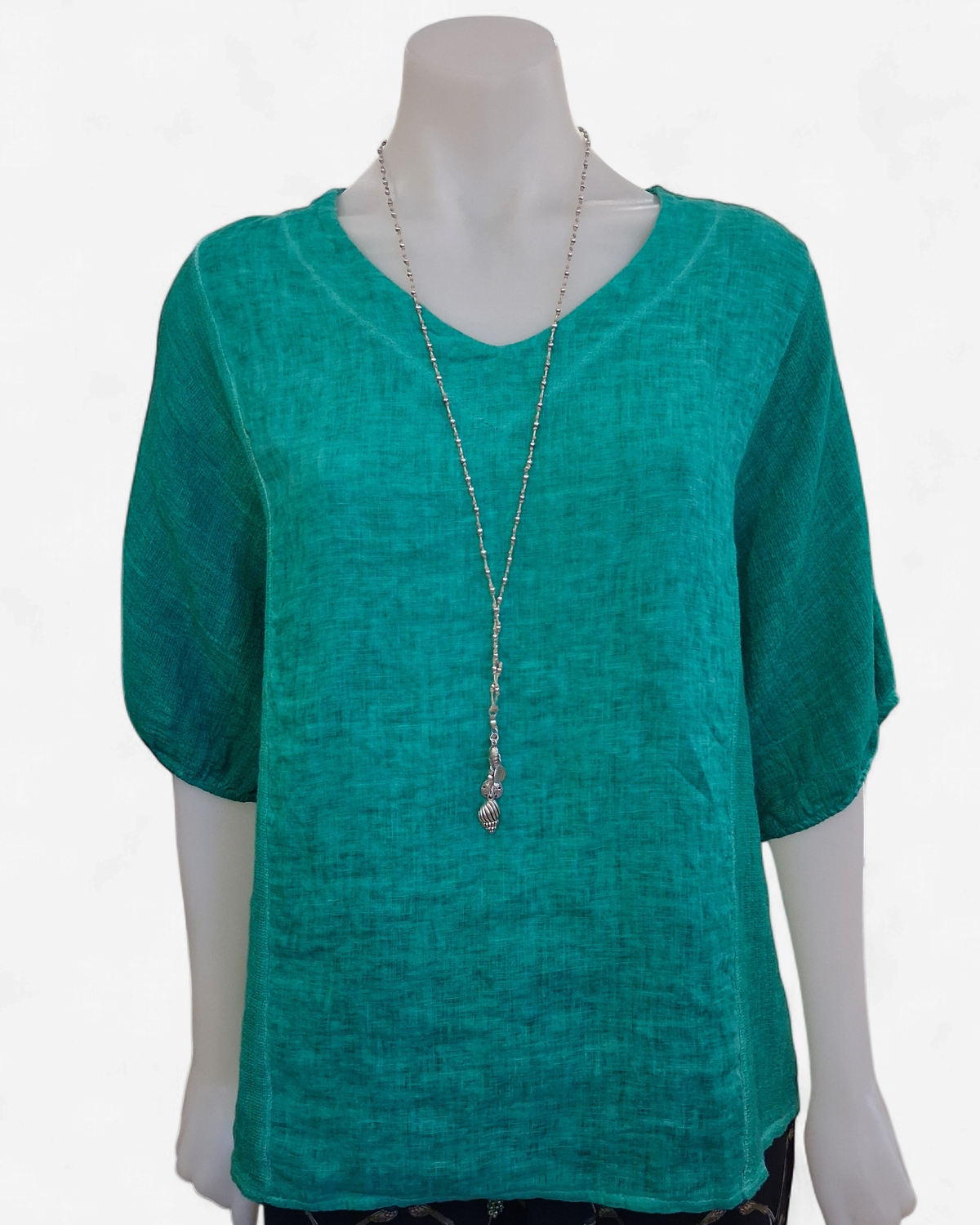 Elastic Cuff V-neck Short Sleeve Top -Gucci Green Tops La Strada