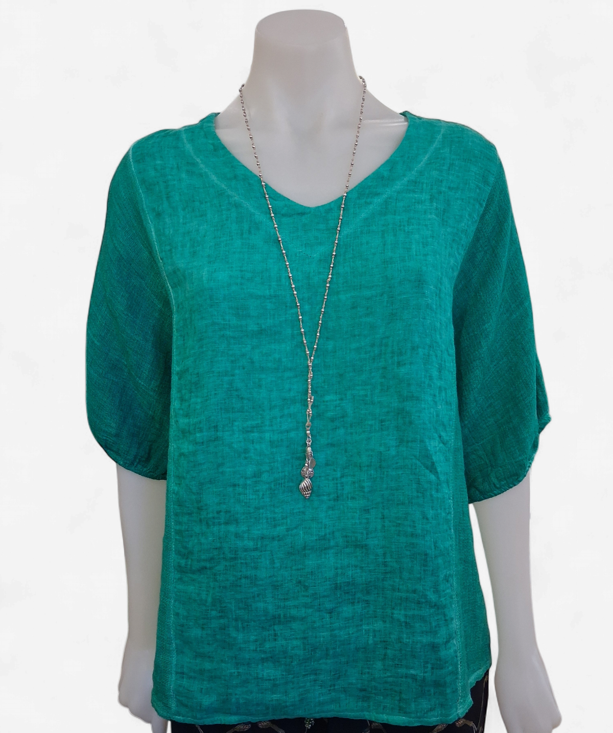 Elastic Cuff V-neck Short Sleeve Top -Gucci Green Tops La Strada