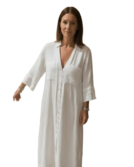 Linen Viscose White Raffa Dress Dresses Coconinya S