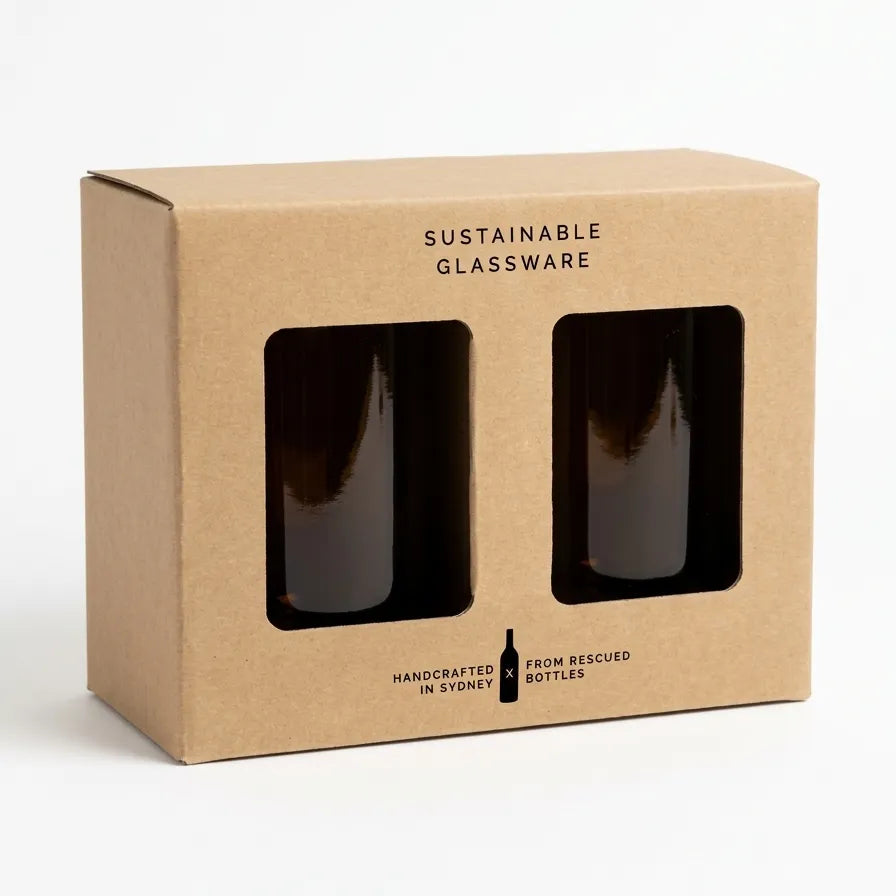 Gift Pack of 2 Upcycled Cut Wine Bottles Tumbler - Amber Home Hila