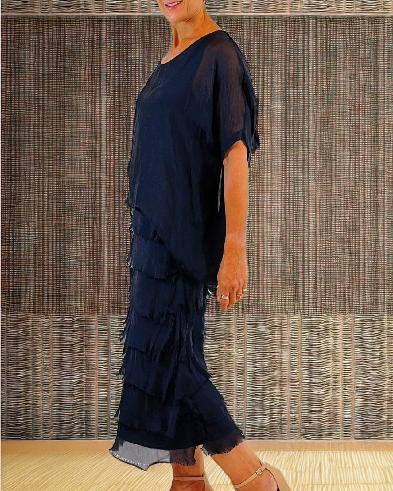 Silk Blended Multi Layers Dress Navy Dresses La Strada