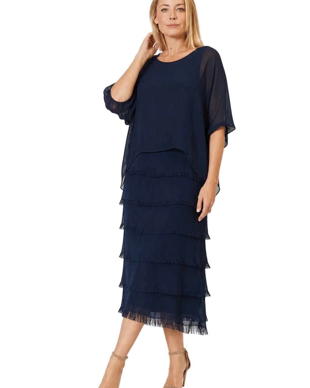 Silk Blended Multi Layers Dress Navy Dresses La Strada S(8-10)