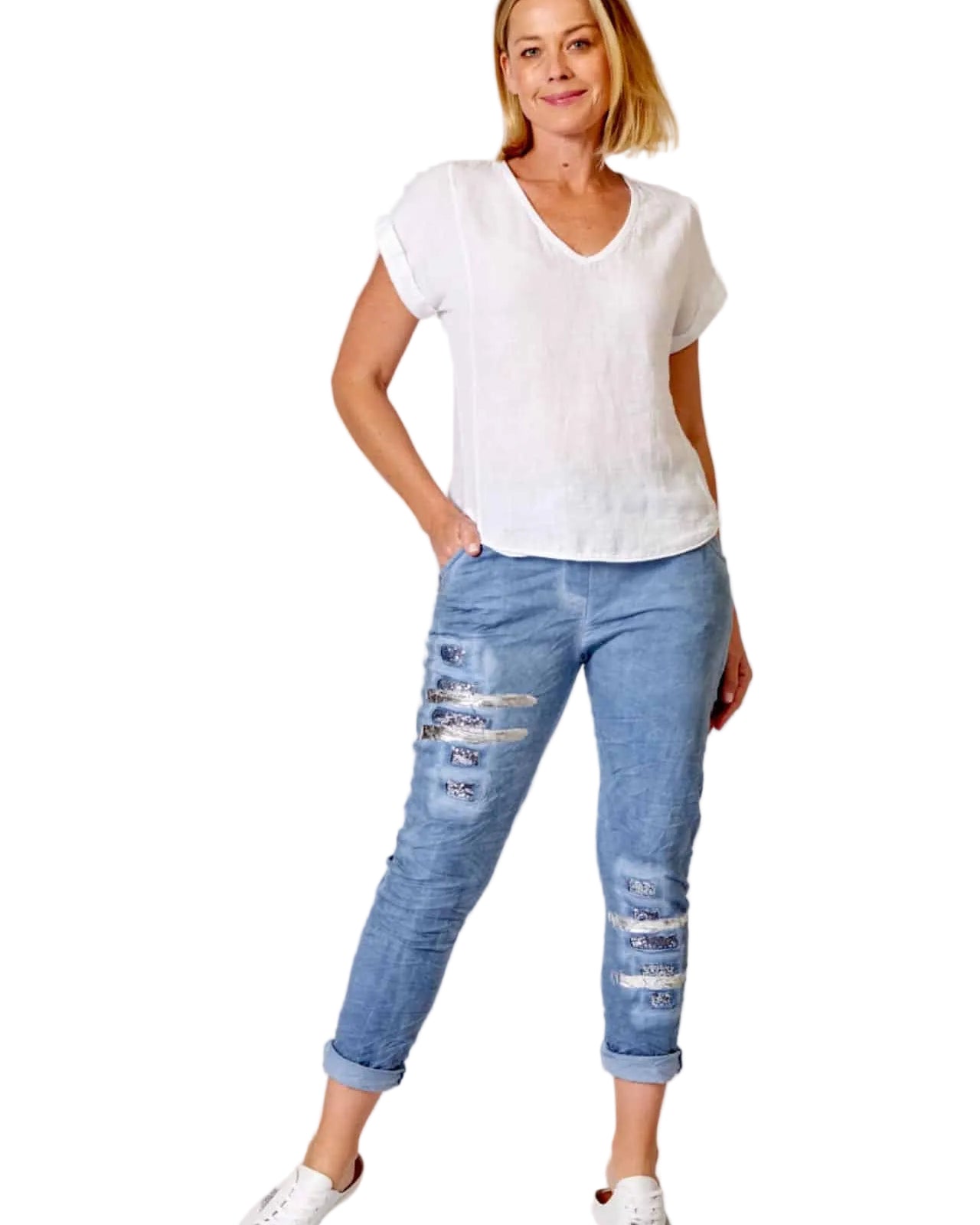 Linen Top White Tops La Strada S(8-10)