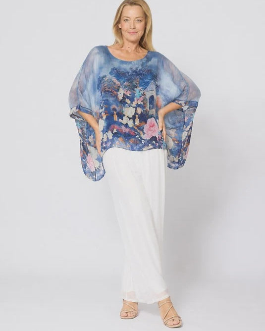 Kaftan Top Navy Garden Print Tops La Strada