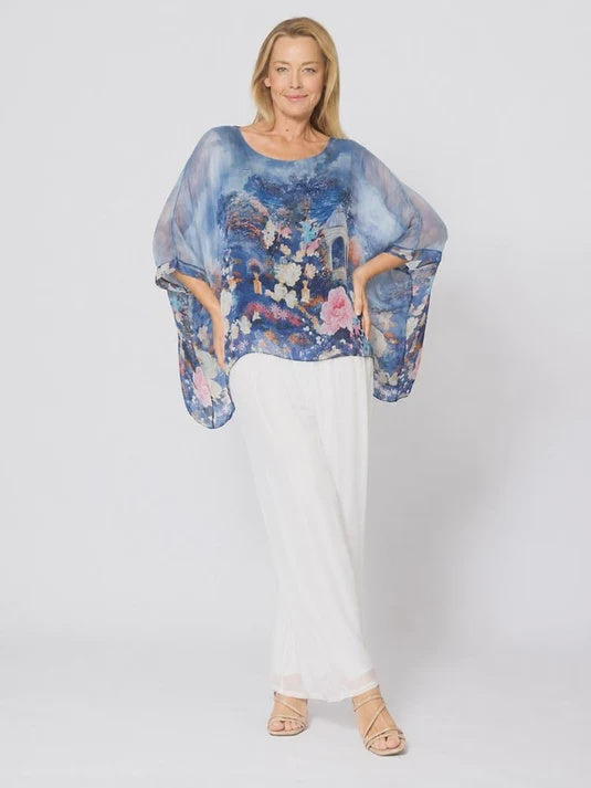 Kaftan Top Navy Garden Print Tops La Strada