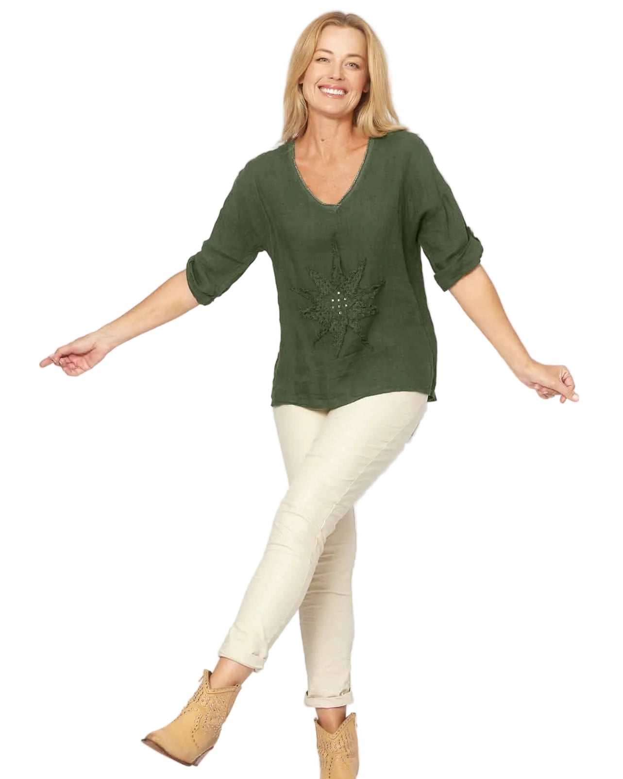 Applique Flower Metalic Trim Top Military Tops La Strada S(8-10)