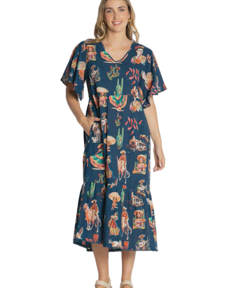 Arriba Midi Navy Dresses Lula Life XS(6-8)