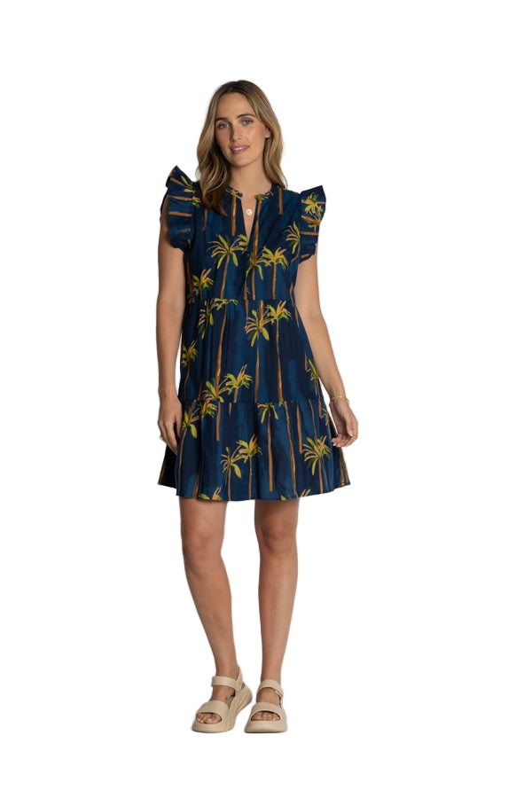 Badira Ruffle Dress Navy Dresses Lula Life XS(6-8)