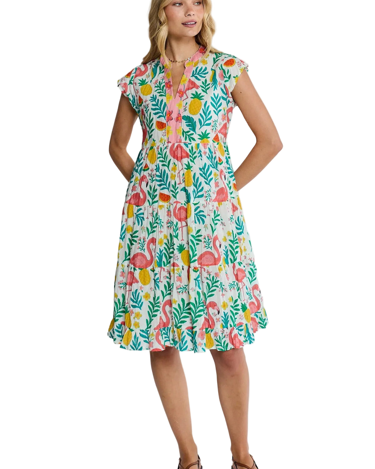 Flamingo Tier Dress White Dresses Lula Life XS(36)