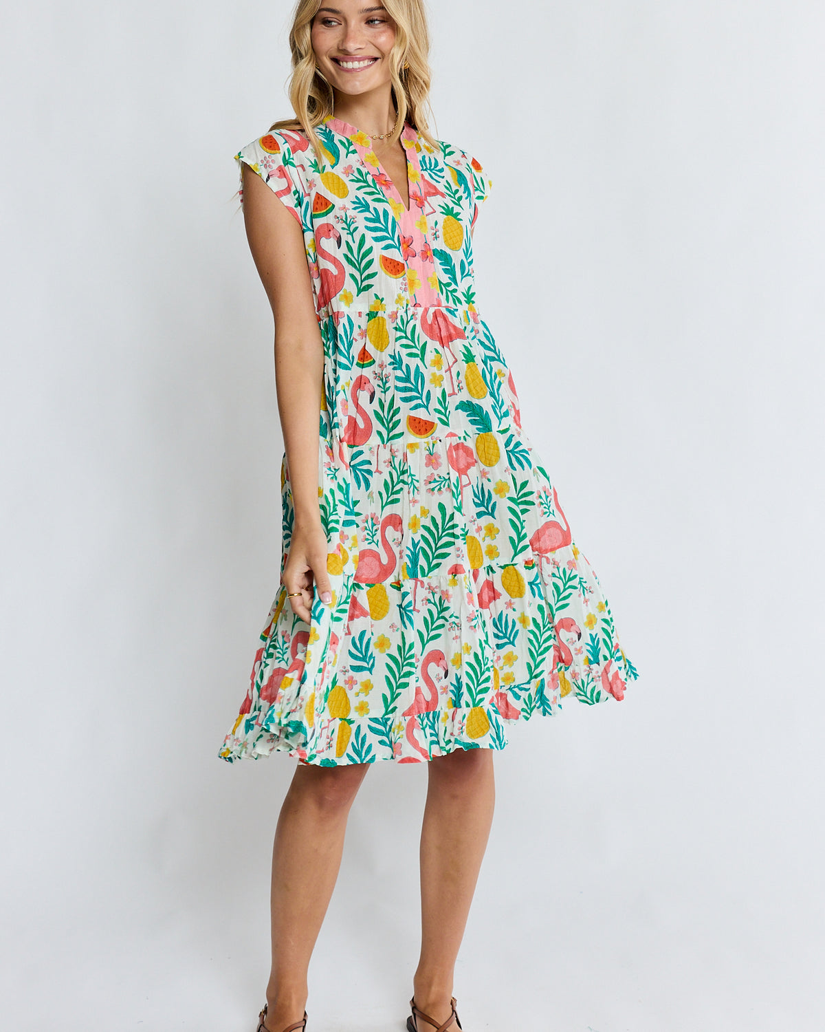 Flamingo Tier Dress White Dresses Lula Life