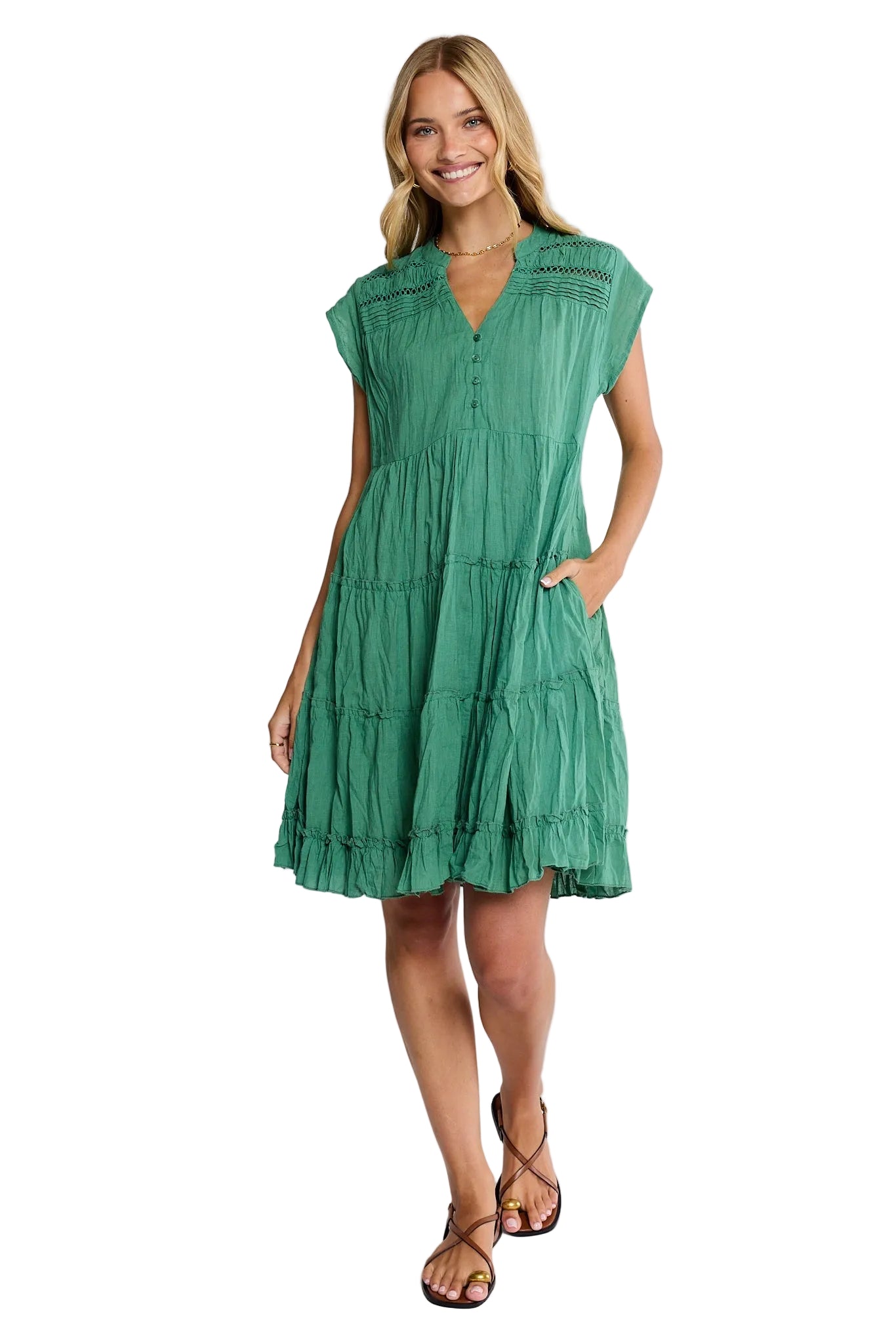 Laverne Tier Dress Gumleaf Dresses Lula Life S(37)