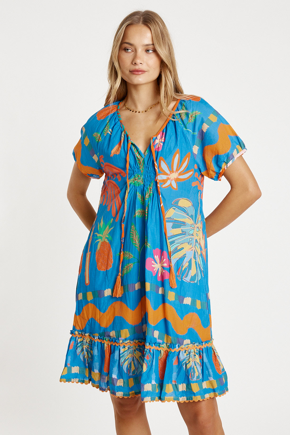 Tasmin Shirred Dress Ocean - Global Free Style