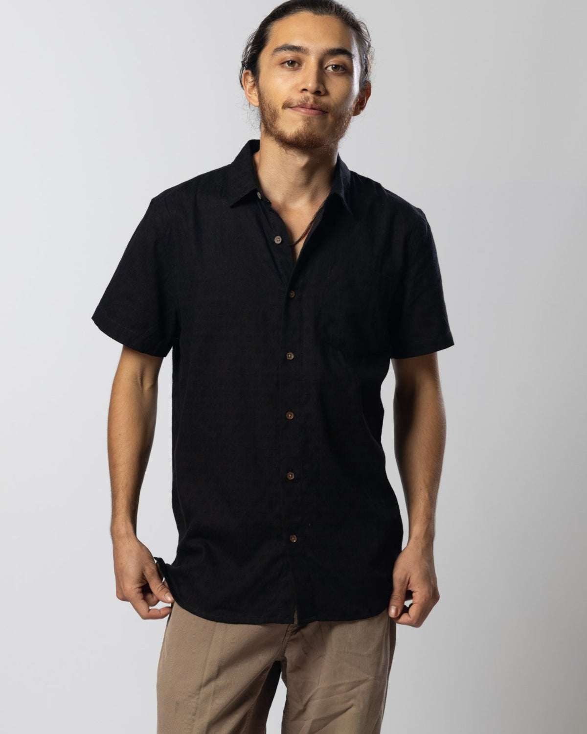 Panama Weave Black Mens Shirt Mens Tops Skumi