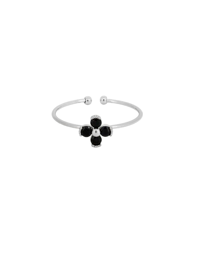 Silver Black Flower Ring - Global Free Style
