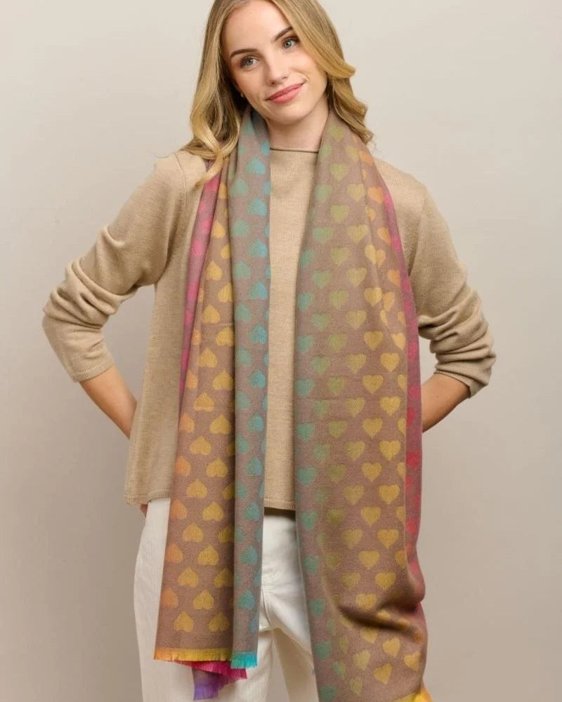 Latte Faded Heart Scarf Scarves and Sarongs Tiger Tree