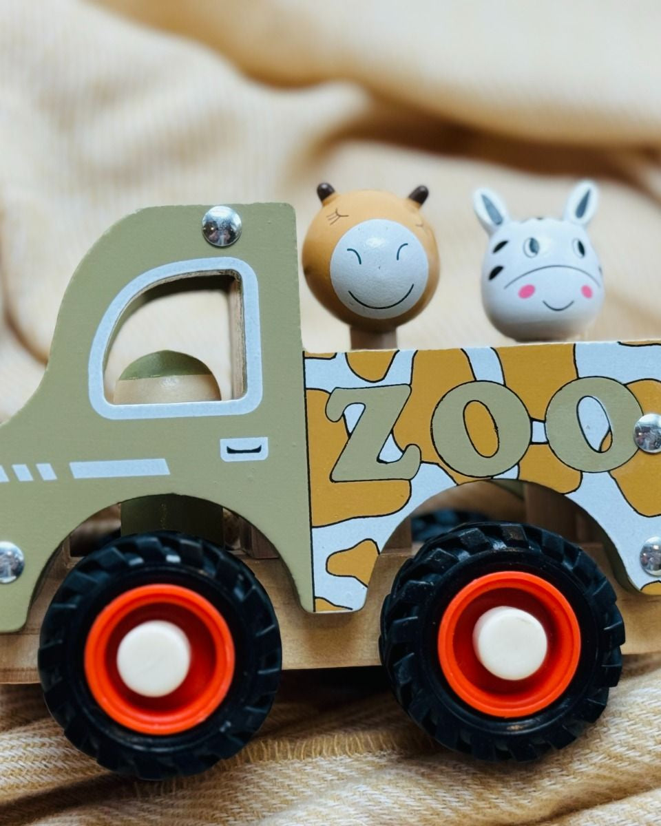 Wooden Zoo Truck Toy with Animal Figurines Gifts and Accessories ToysLink