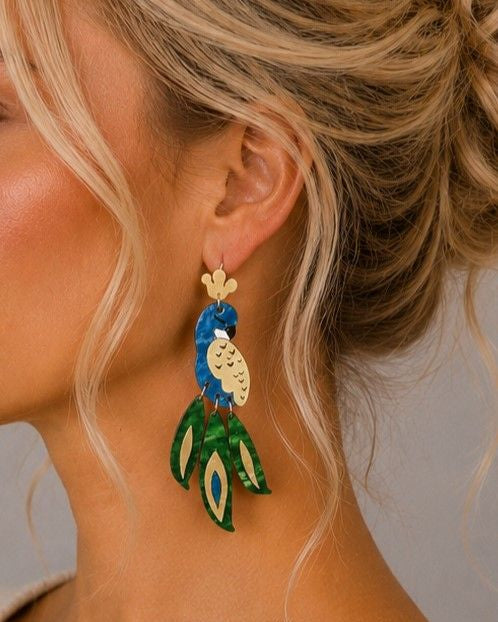 Pop Peacock Earrings Blue - Global Free Style
