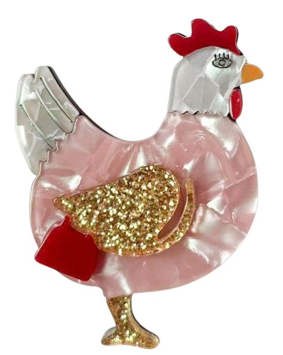Iris Glitter Chicken Brooch Pink - Global Free Style