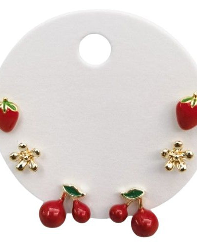 Petite Fruity Trio Earring Gold & Red - Global Free Style