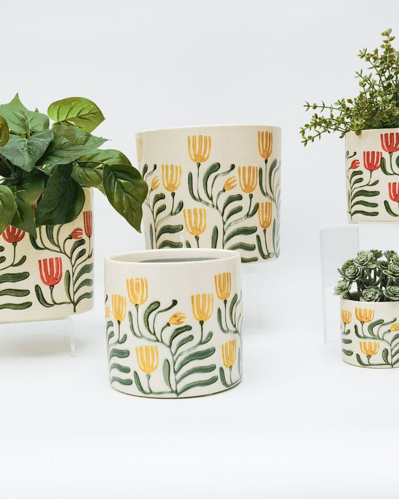 Pilbra Planter Green & Yellow Med 13cm - Global Free Style