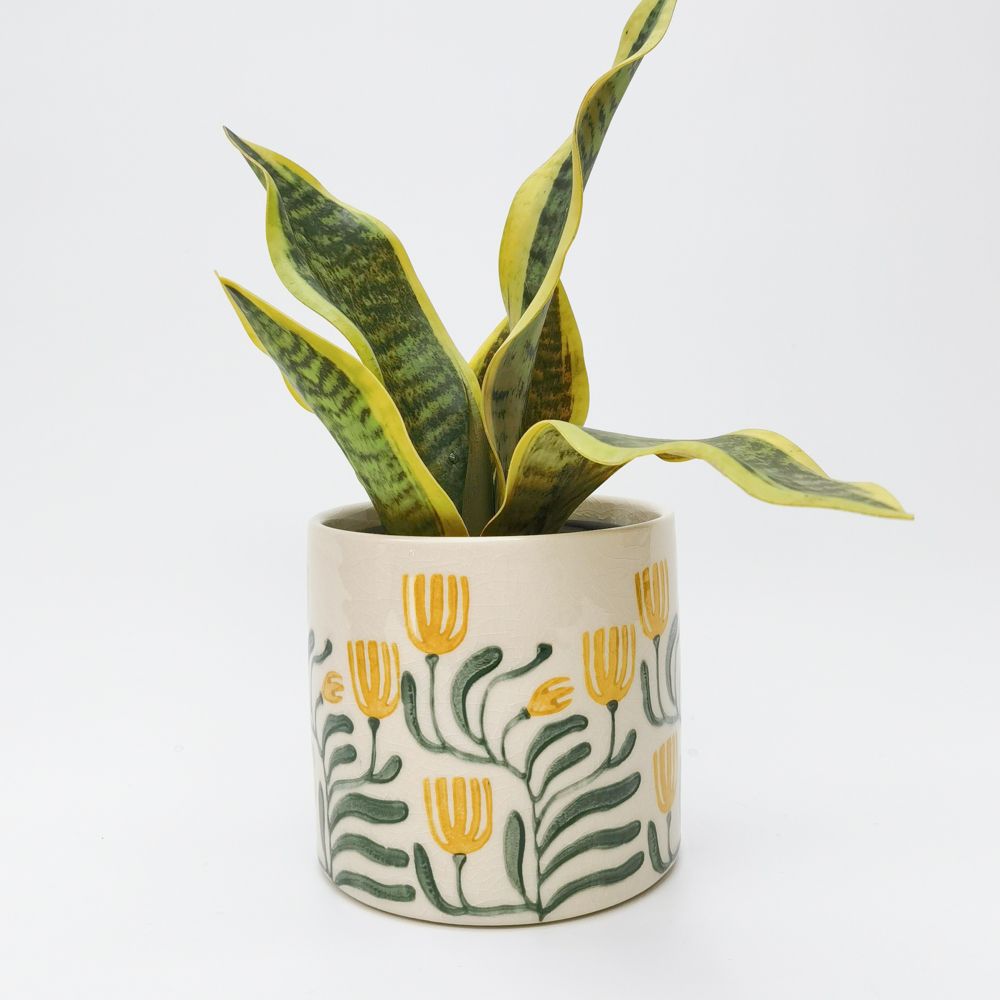 Pilbra Planter Green & Yellow Med 13cm - Global Free Style