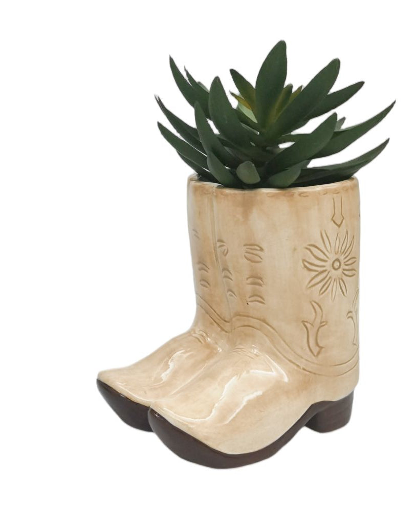 Cowboy Boots Planter Tan 16cm - Global Free Style