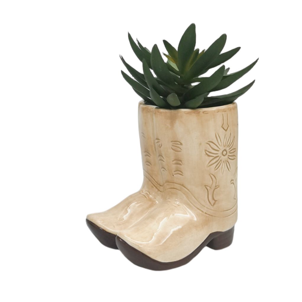 Cowboy Boots Planter Tan 16cm - Global Free Style