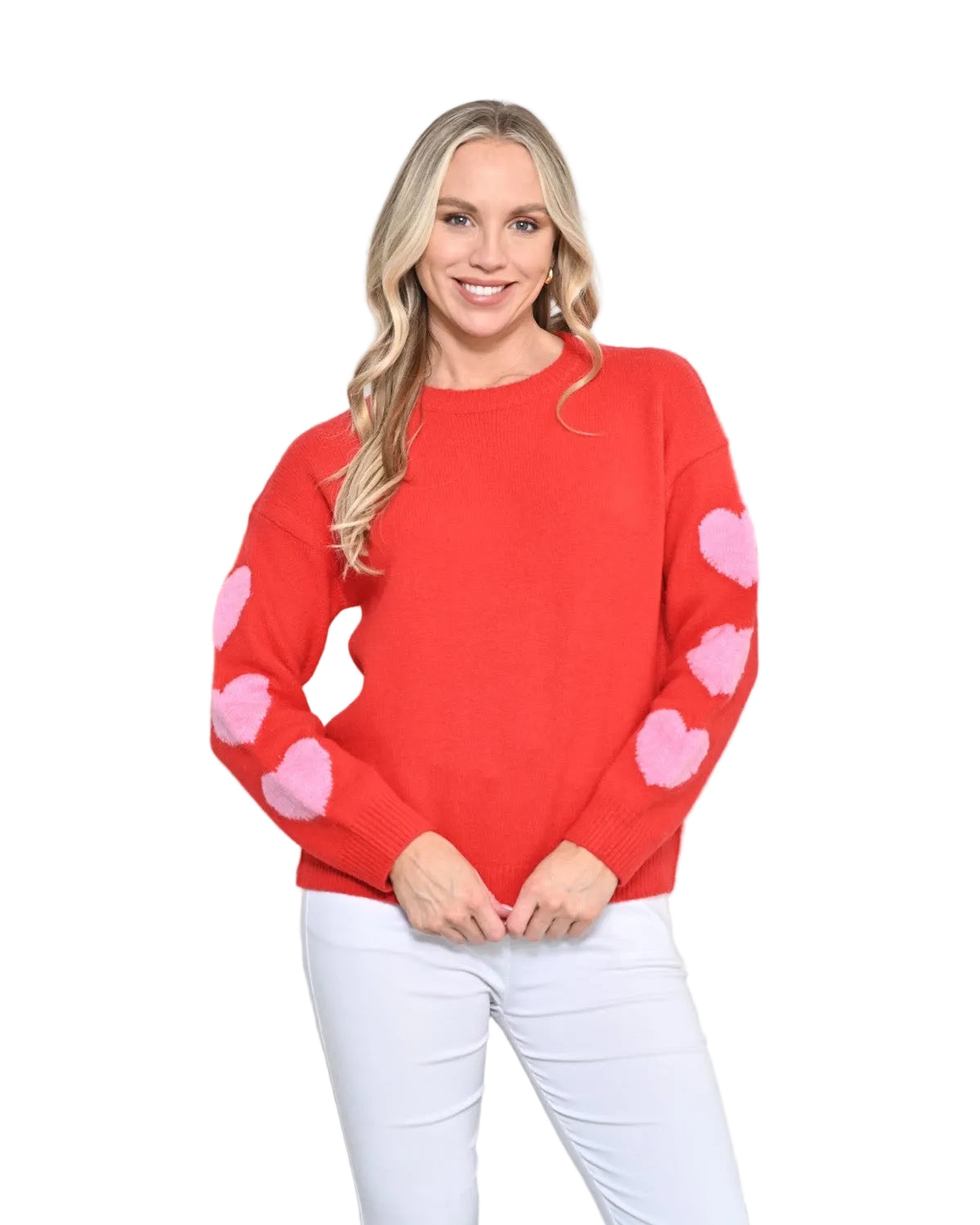Red Knit With Heart On Sleeve Tops New u Collection S/M(6-10)