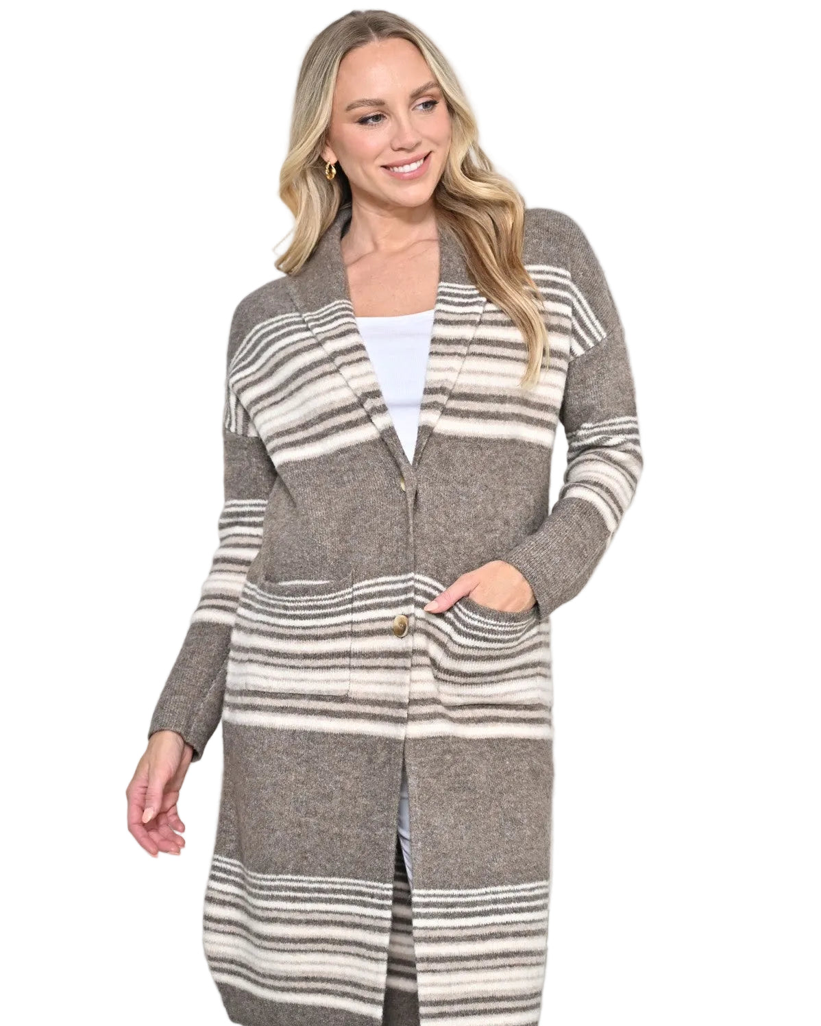 Stripe Long Cardigan Tops New u Collection S/M(6-10)