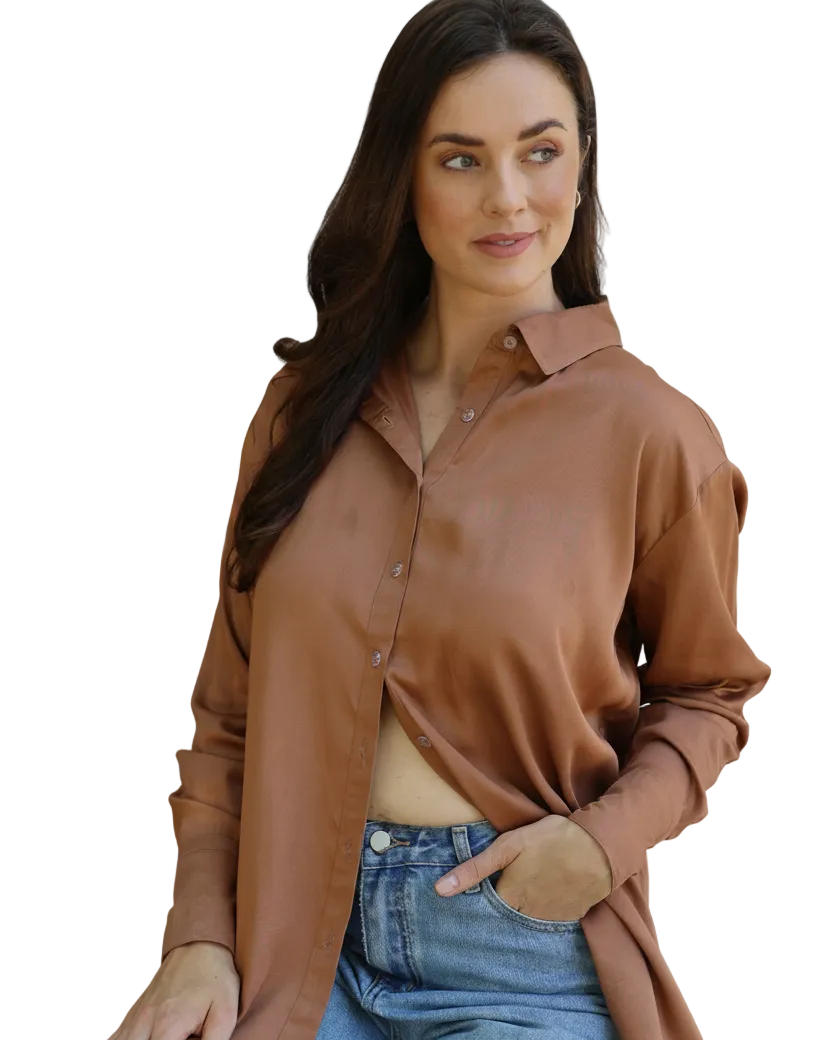 Mocha Satin Shirt Tops Joops and Gypsy 8