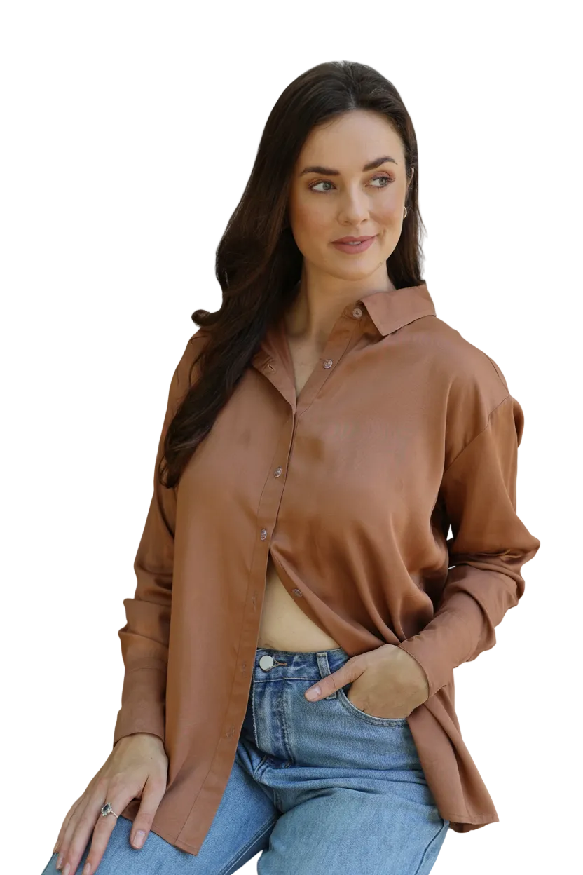 Mocha Satin Shirt Tops Joops and Gypsy 8