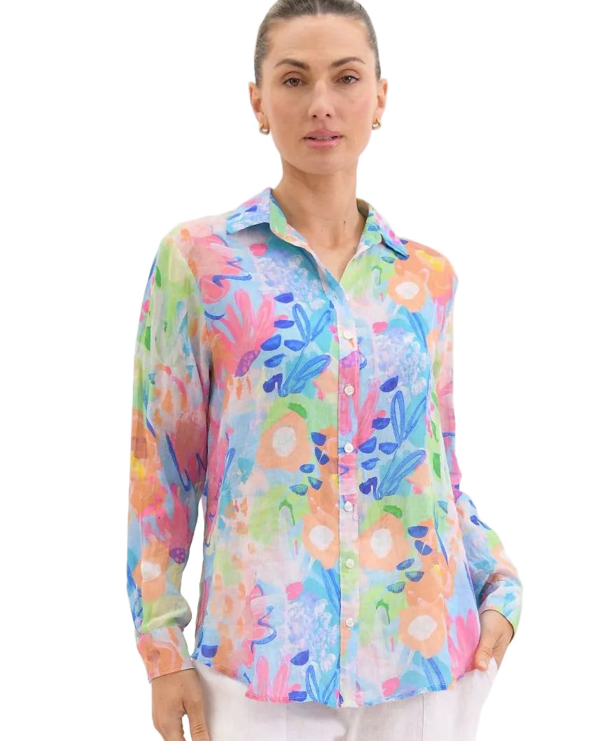 Asta Linen Painted Floral Shirt Tops Worthier S/M(8-12)