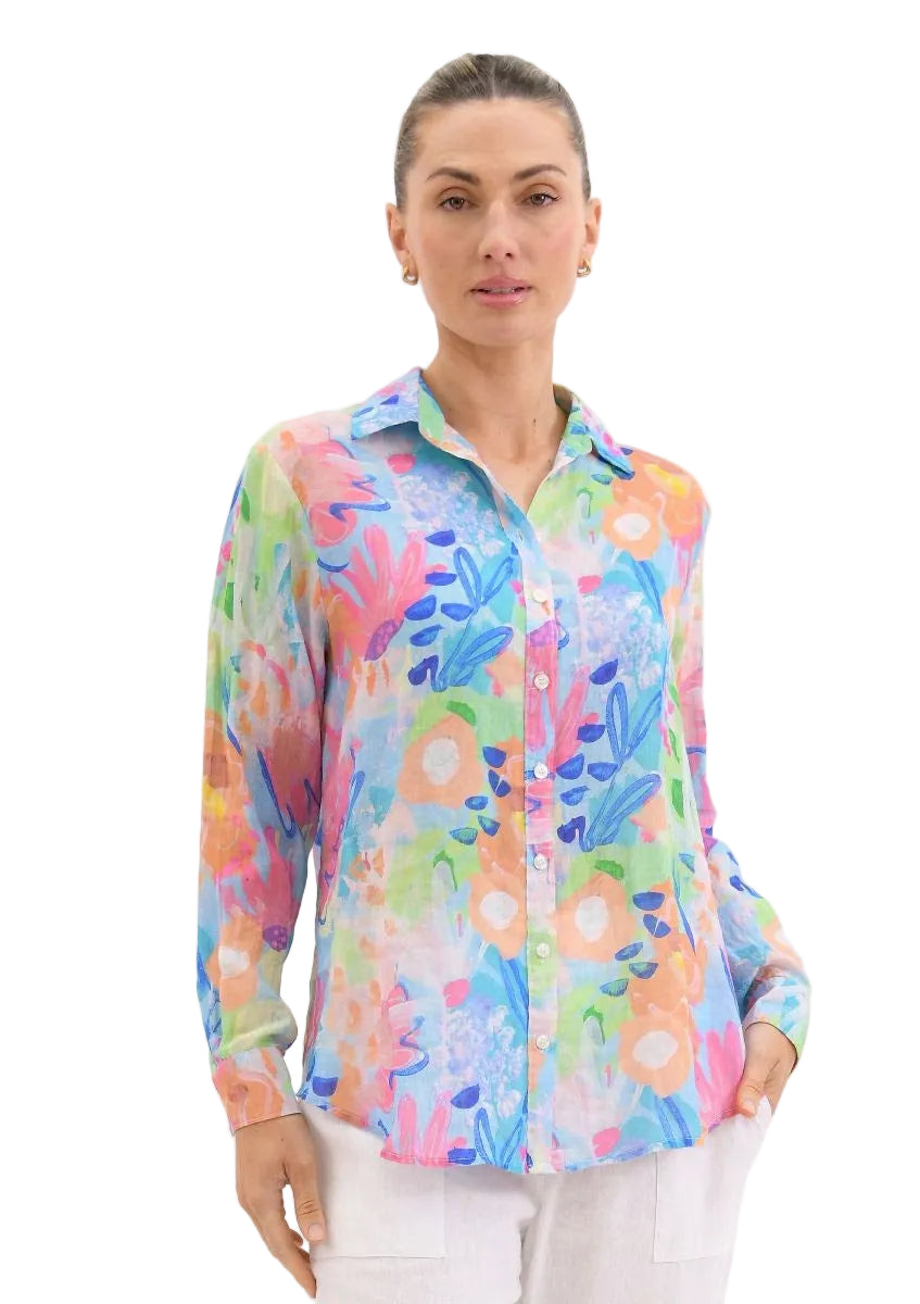 Asta Linen Painted Floral Shirt Tops Worthier S/M(8-12)