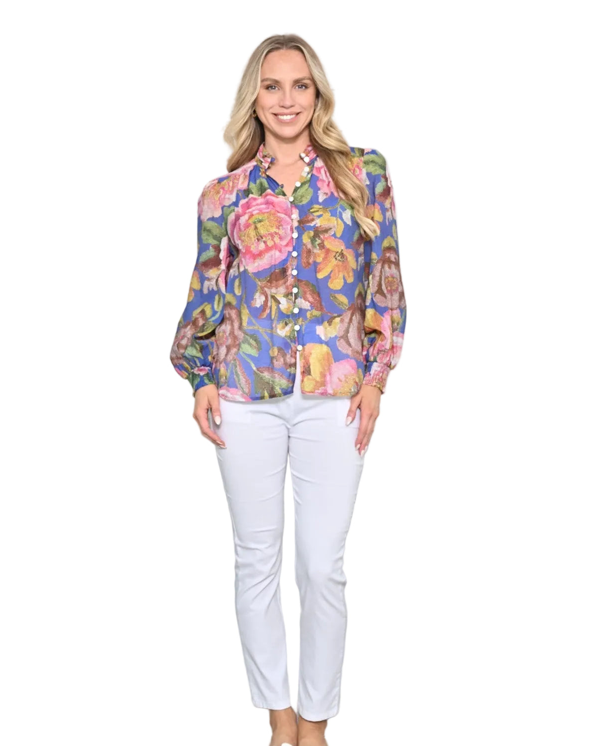 Cotton Blend Long Sleeve Top Navy Tops New u Collection 8