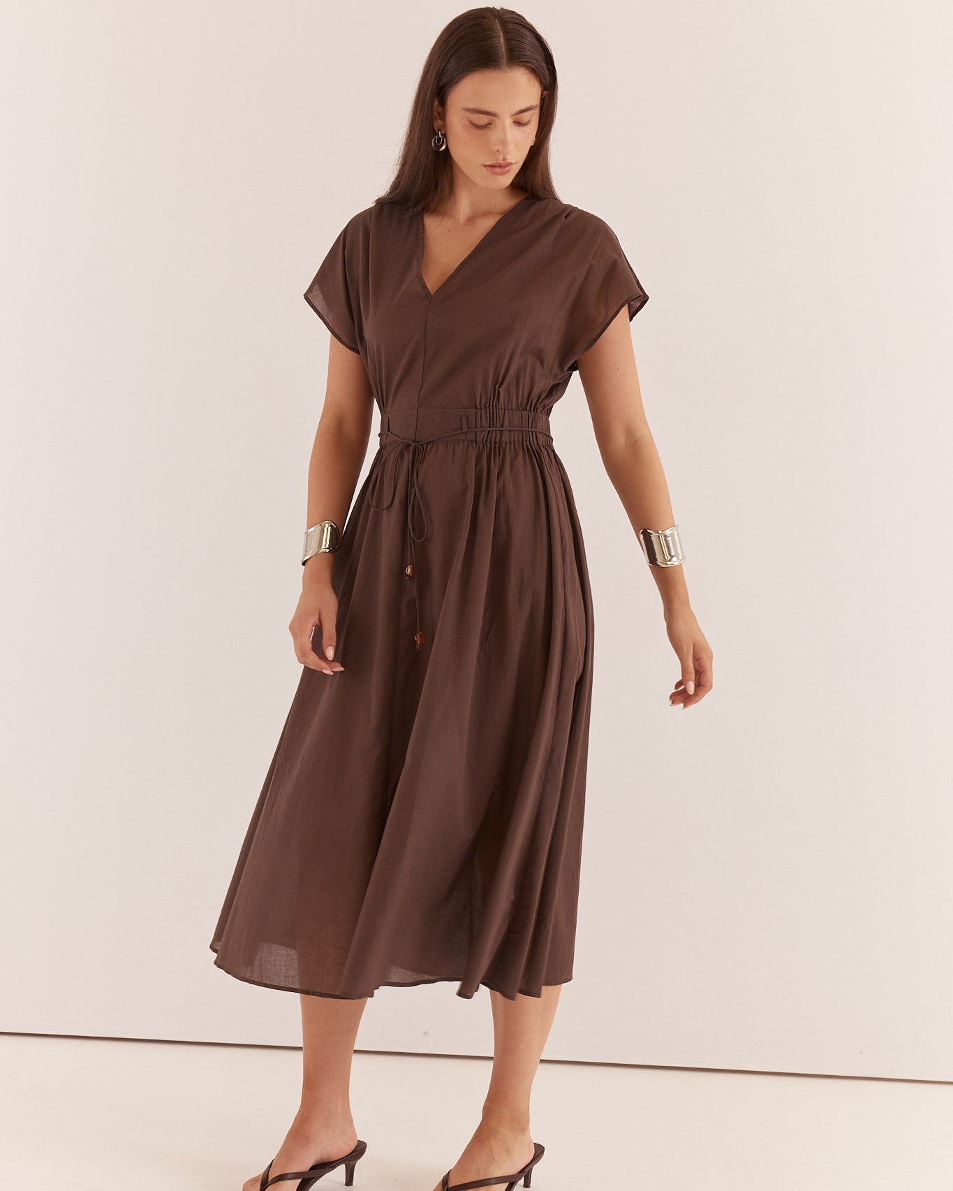 Nazalia Tie Waist Dress Chocolate Dresses Sass Clothing