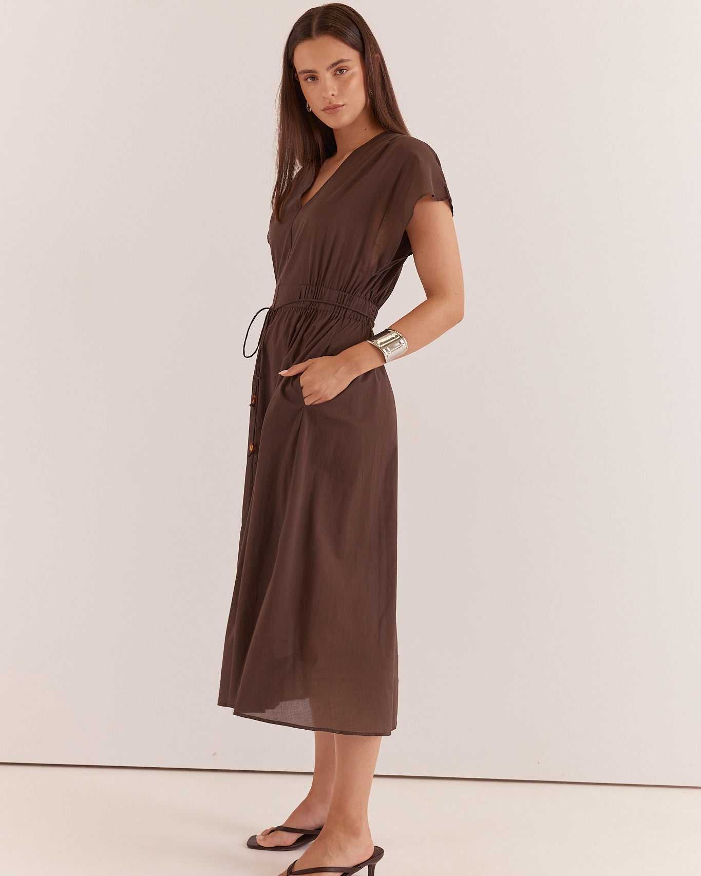 Nazalia Tie Waist Dress Chocolate Dresses Sass Clothing