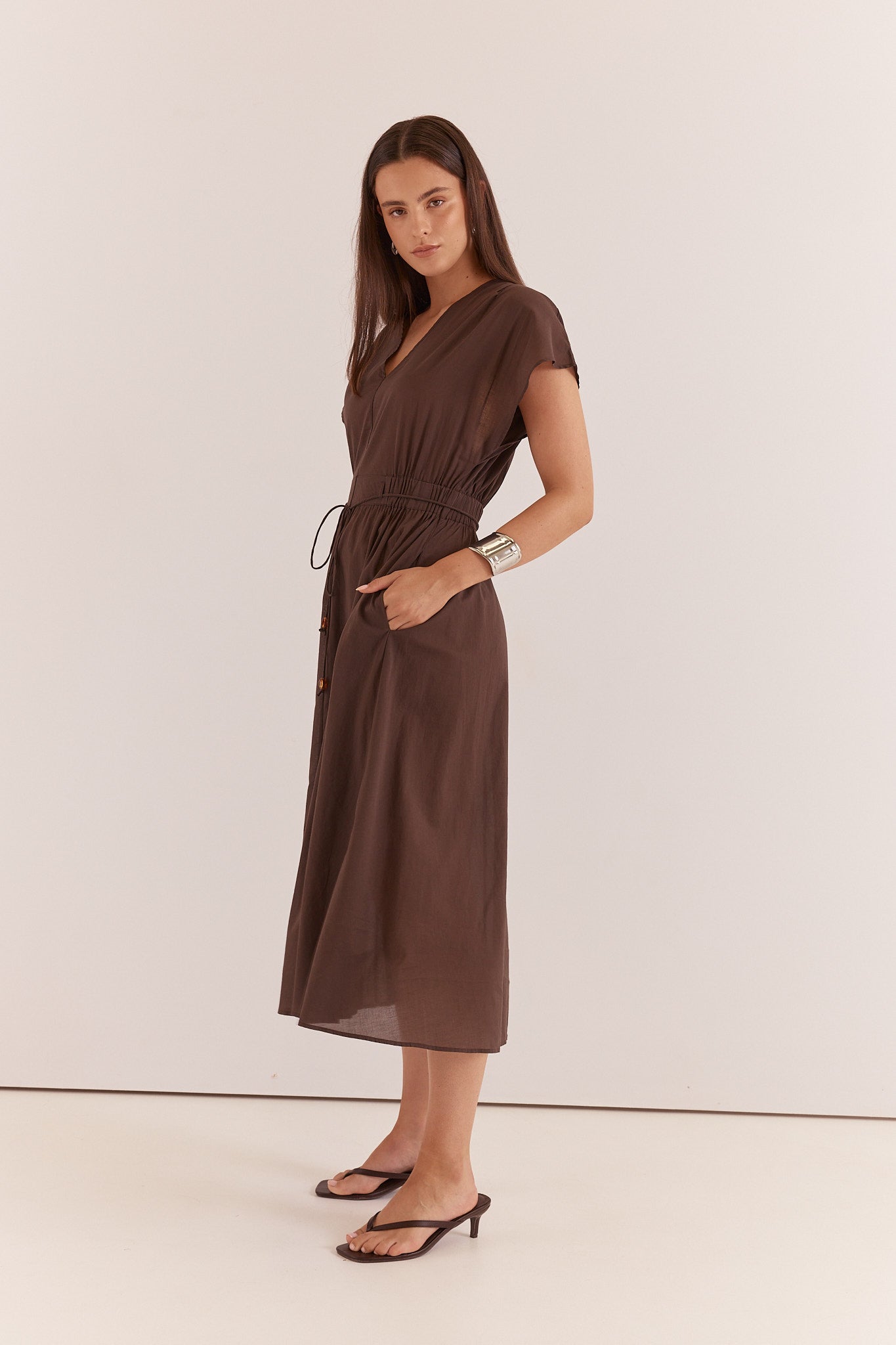 Nazalia Tie Waist Dress Chocolate Dresses Sass Clothing