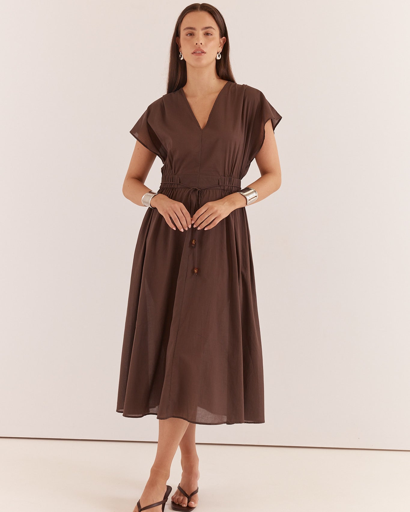Nazalia Tie Waist Dress Chocolate Dresses Sass Clothing