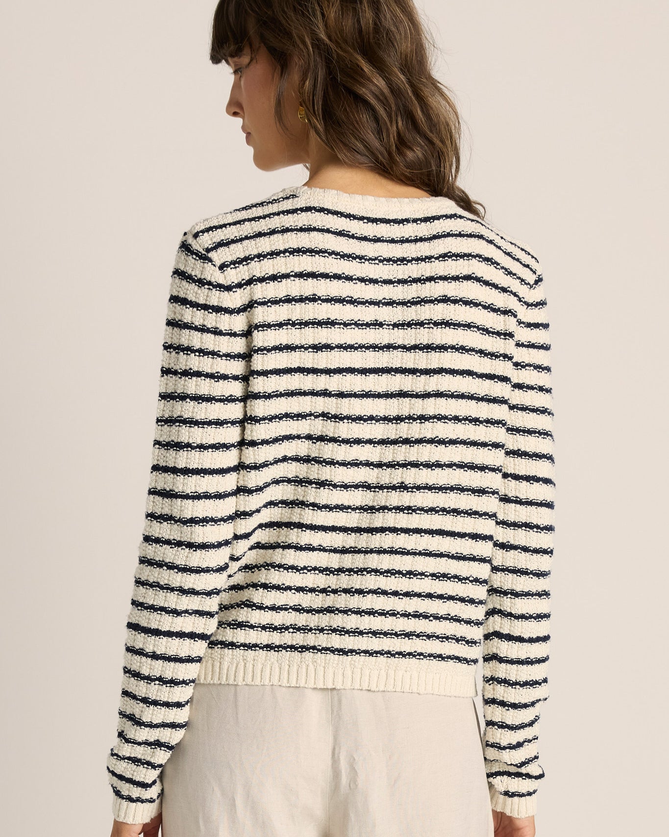 Elle Stripe Knit Cardigan Navy/Cream Tops Fate+Becker