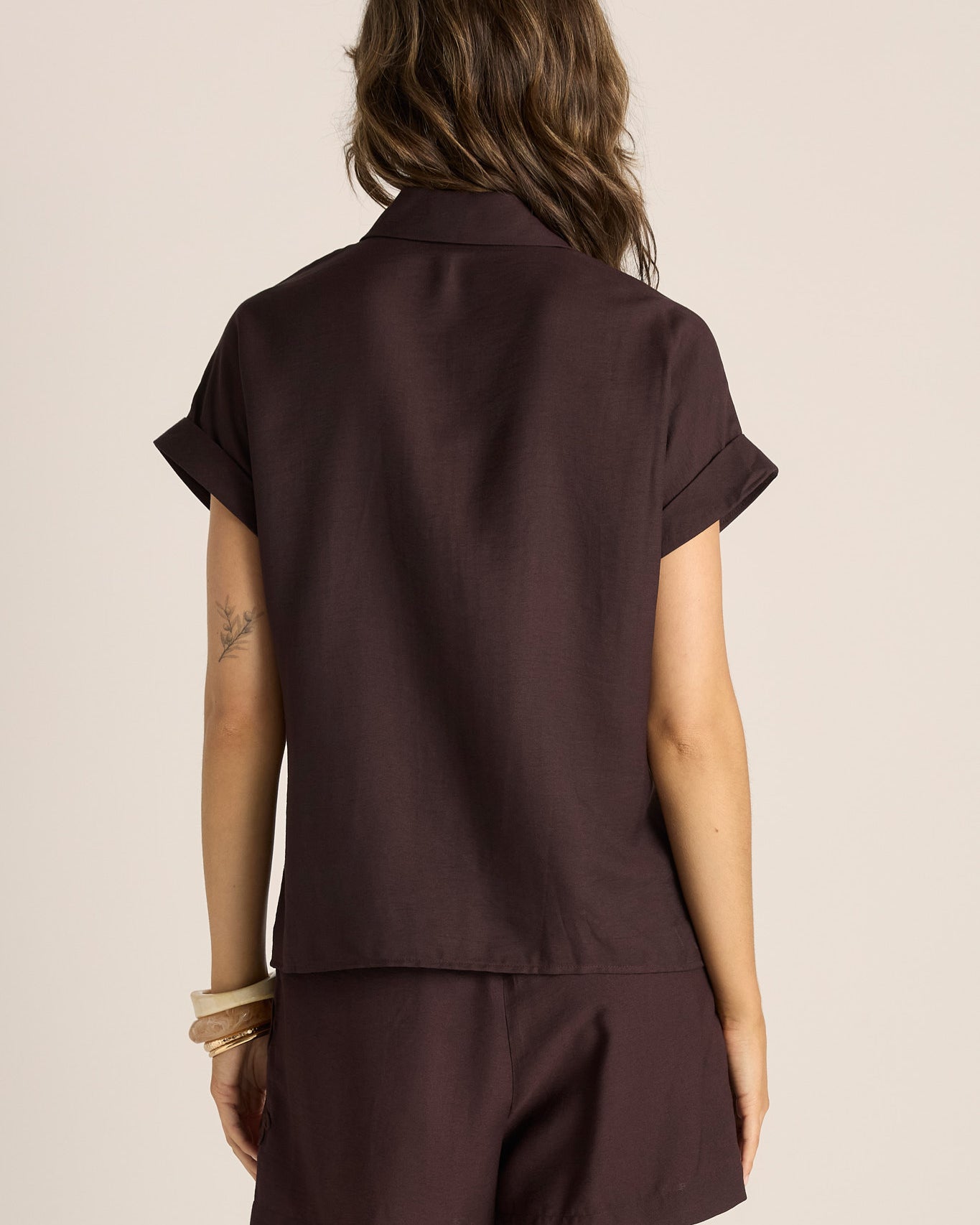 Bronte Embroidered Tie Shirt Chocolate Tops Fate+Becker