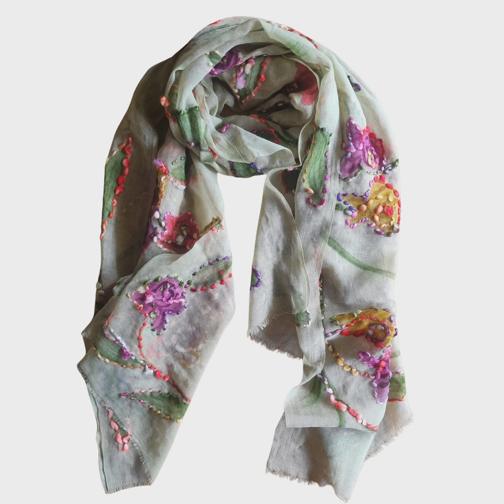 Khaki Flower Wool scarf - Global Free Style