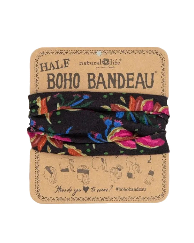 Boho Bandeau Half Tropical Floral Black Bandeau Natural Life