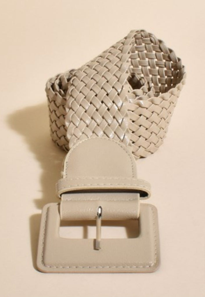 Adorne Square Buckle Woven Belt Stone - Global Free Style