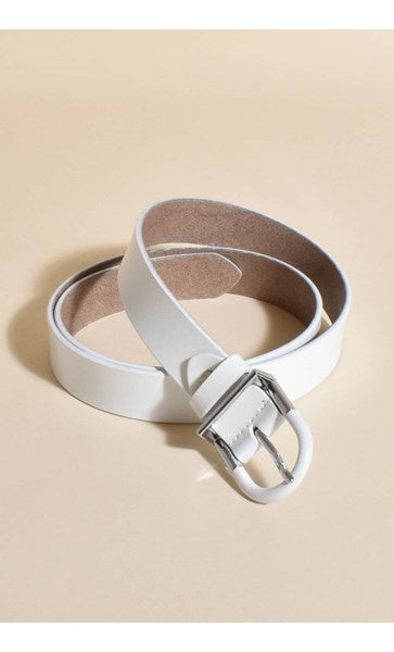 Adorne Thin Vegan Leather Buckle Belt White - Global Free Style