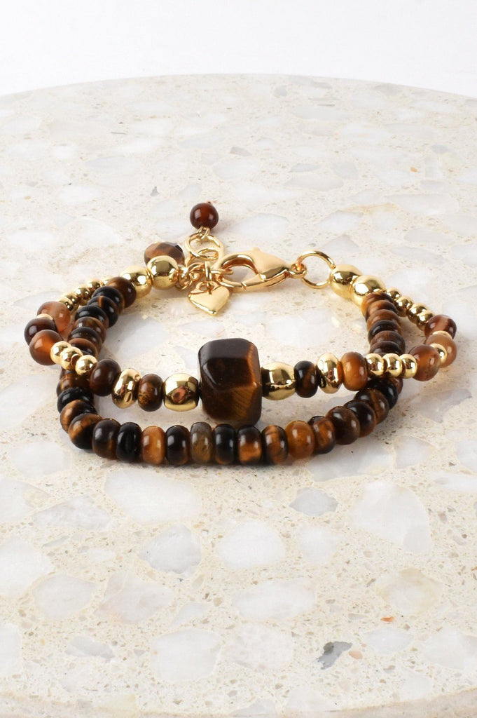 Adorne Two Stand Stone Bracelet Tan Gold - Global Free Style