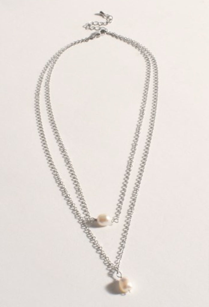 Fine Pearl Layer Necklace Silver/Cream - Global Free Style