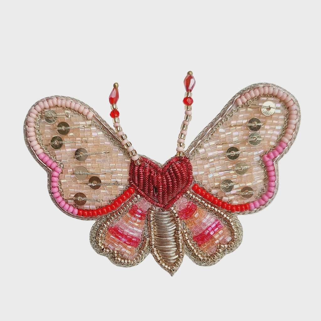 Pink Beaded Butterfly Brooch BR503 - Global Free Style