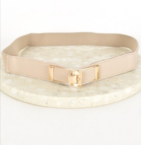 Adorne Sleek Buckle Detail Waist Belt Nude/Gold - Global Free Style